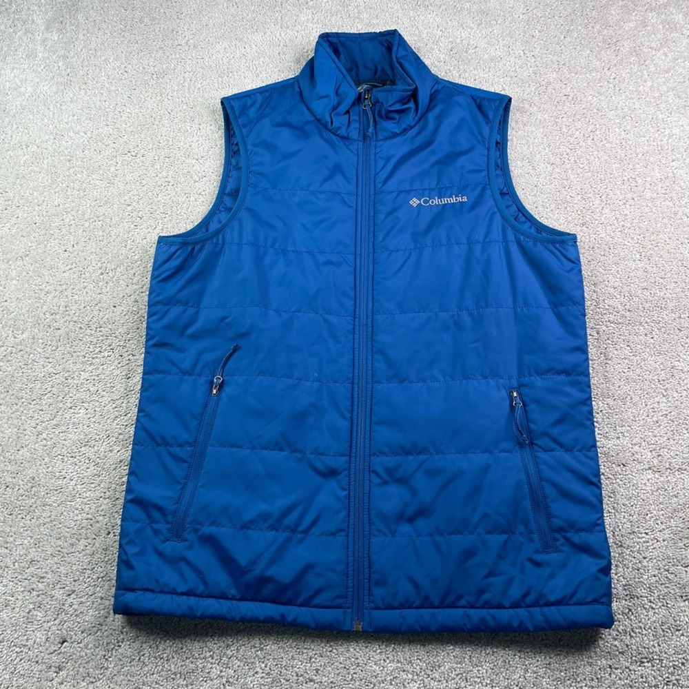 Columbia Vest Mens Small Blue Omni-Heat Puffer Insulated Full Zip Outdoor Hiking